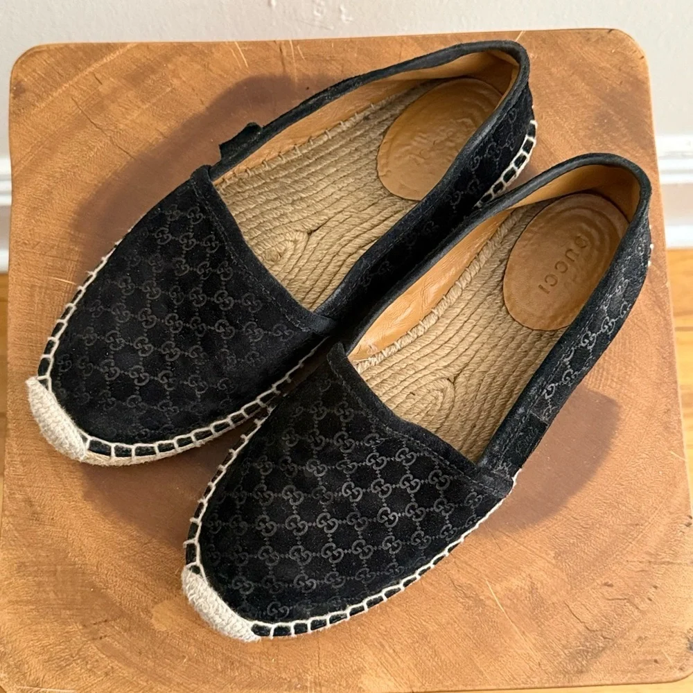 Gucci Black Suede Microguccissima Micro GG Logo Espadrille Flats Sandals US 6 - Picture 4 of 14